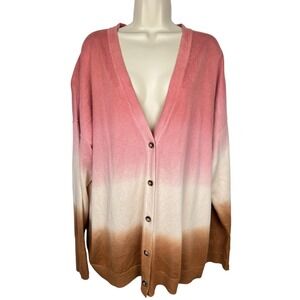J Jill Cardigan Sweater‎ Womens XL Tall Pink Brown Ombre Wooden Buttons Fall